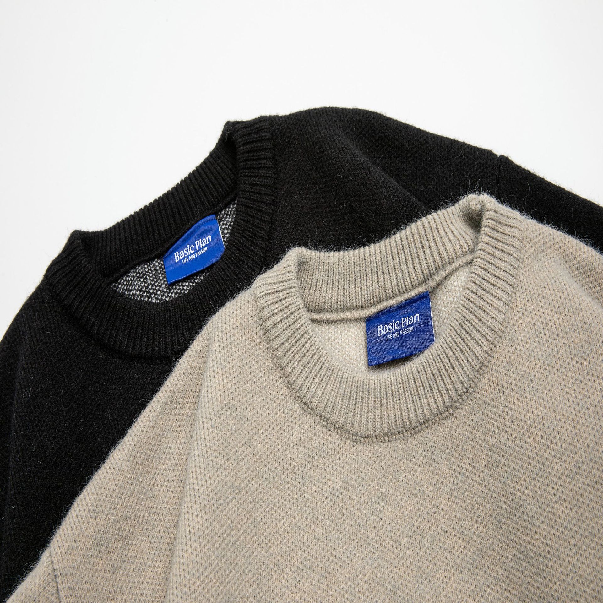 Japanese Workwear Two-Tone Oversized Long Sleeve Crew Sweater