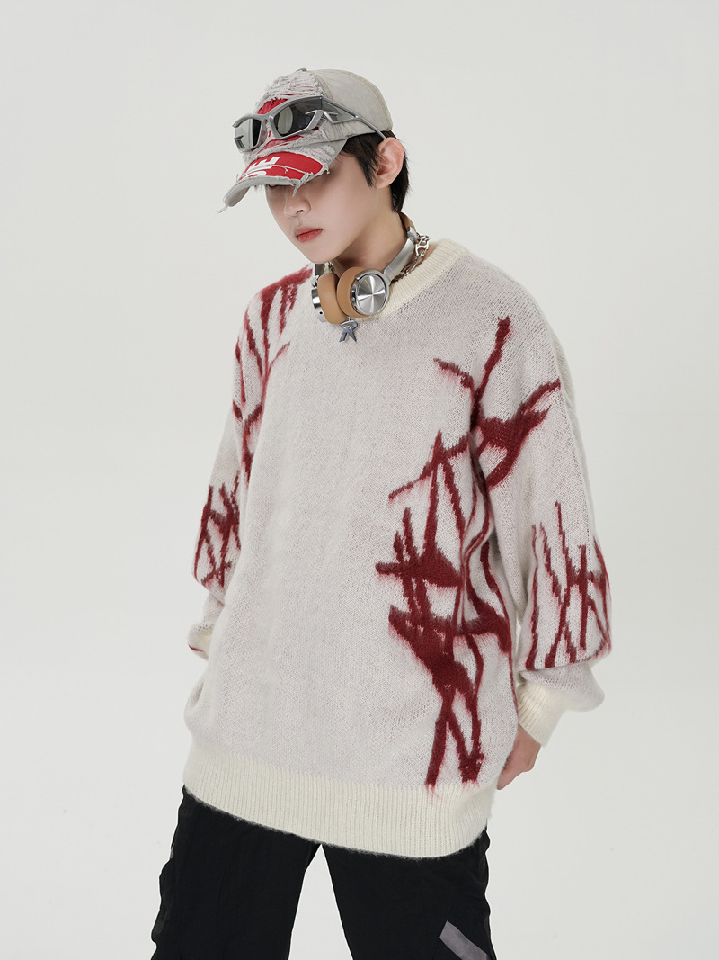 Slouchy Long Sleeve Cotton Polyester Crew Collar Sweater