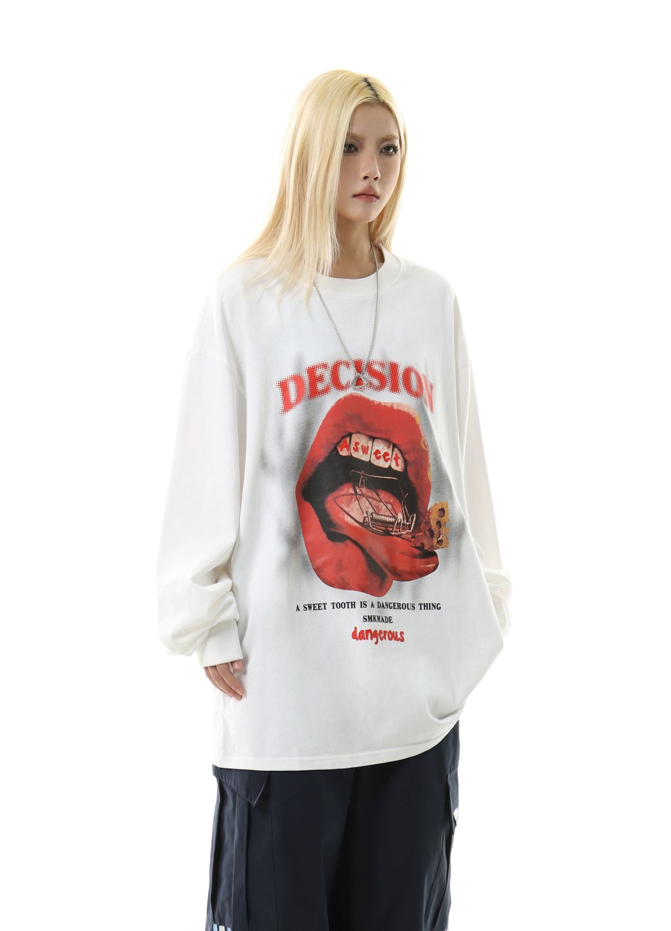 Cotton Long Sleeve Kiss Graphic Hoodie