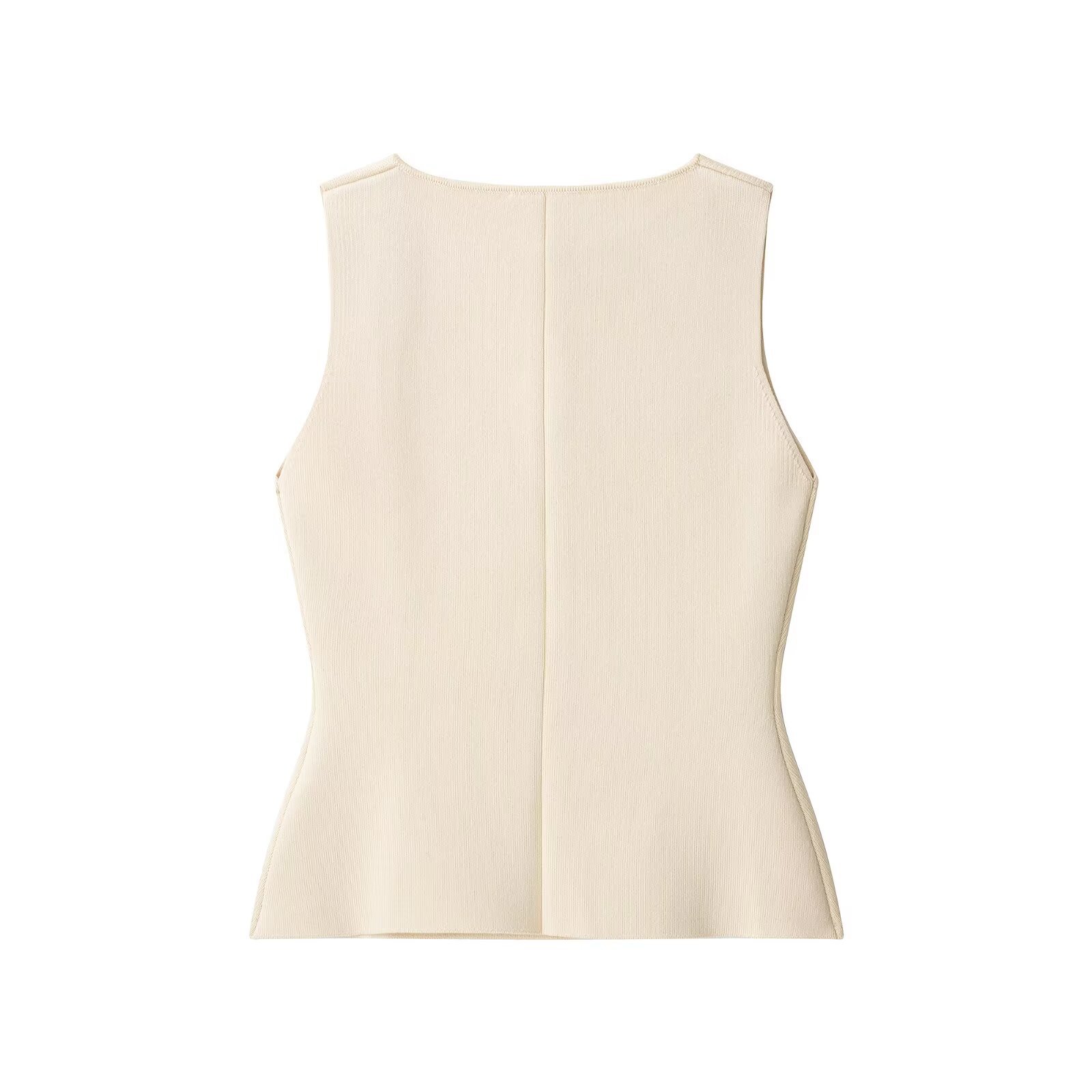 Slim Fit Polyester Ribbed Hem Button-Front Tank Sweater