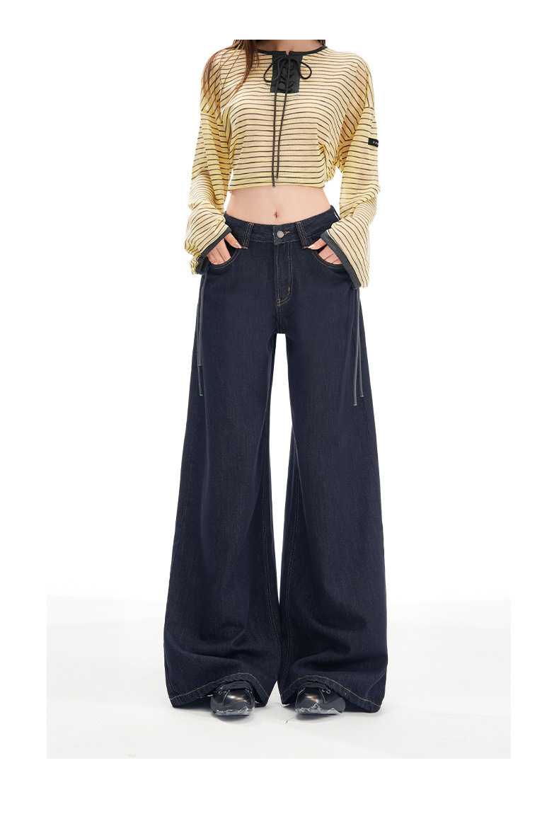 Women's Wide-Leg Jeans Loose Slim High-Waist Drape Floor-Length Straight Pants