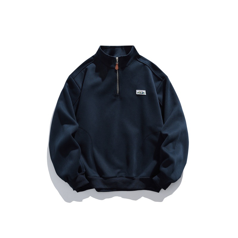 Streetwear Oversized Quarter Zip High Neck Emblem Hoodie