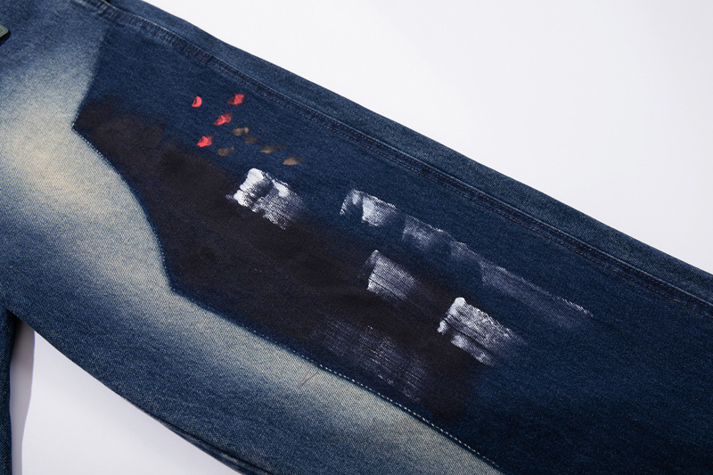 Hip-hop Style Dyed Graffiti Denim Pants for Men and Women, High Street Fashion, Straight Leg, Loose Fit, Casual Long Pants