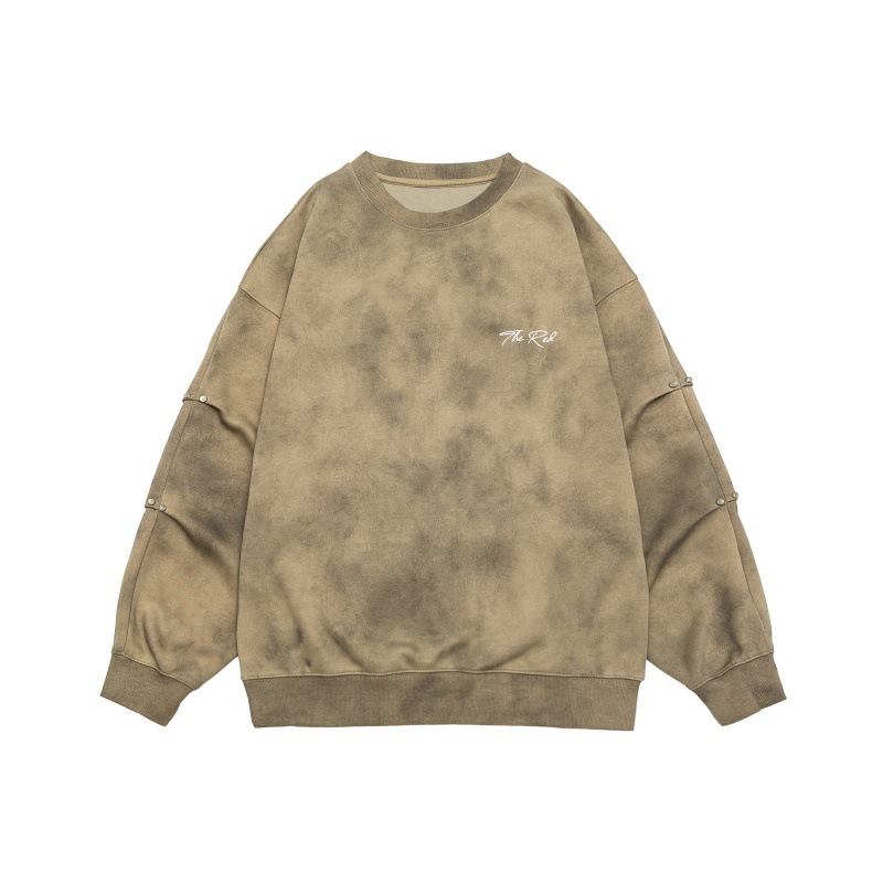 Oversized Long Sleeve Washed Letter Print Studded Hoodie