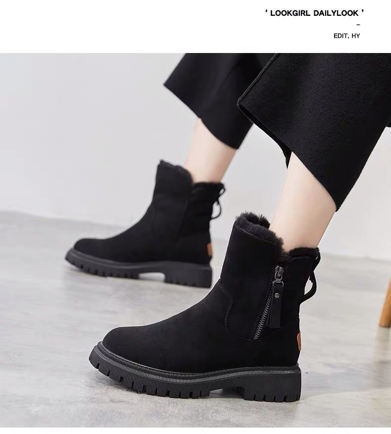 Winter women's boots with thick and warm cotton shoes and fur integrated in the middle tube and velvet