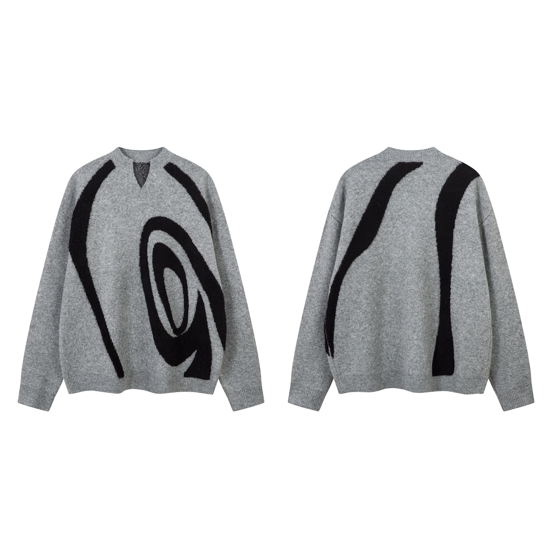 Cotton Blend Retro Two-Tone Plunge Sweater