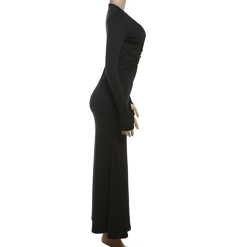 Plunging Cutout High-Waist Full-Sleeve Pencil Dress