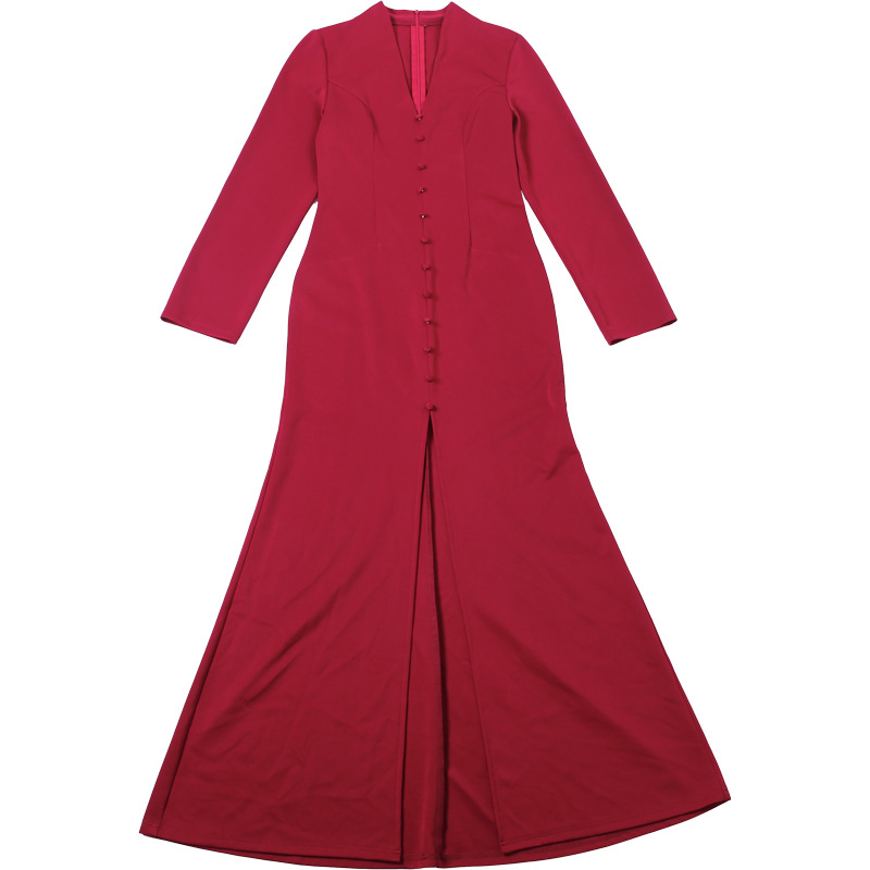 Plunging Neckline Long Sleeve Cinched Torso Vented Dress