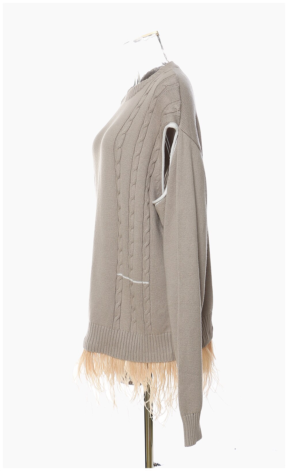 Womens Street Cotton Linen Oversized Cutout Plume Pullover