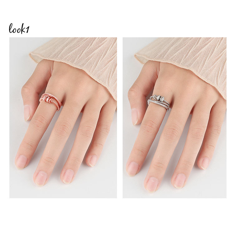 New Zircon Transfer Open Ring Women's Multilayer Cross Ring Rotating Ring ins Style