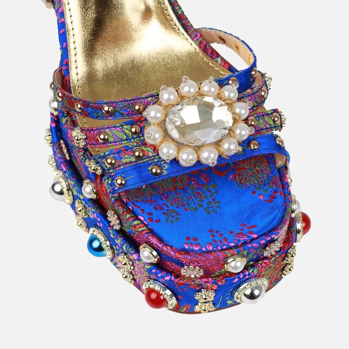 Summer Fashion Sexy Hollow Button Water Diamond Women's Sandals Thick High Heel Thick Sole Banquet Shoes