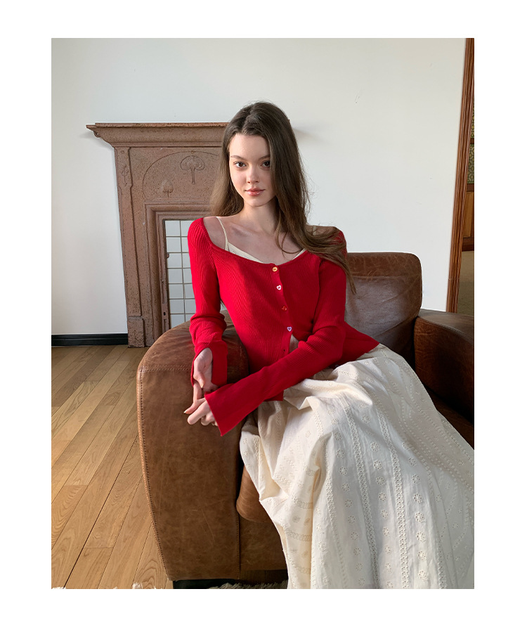 Solid Button Front Scoop Collar Long Sleeve Cardigan