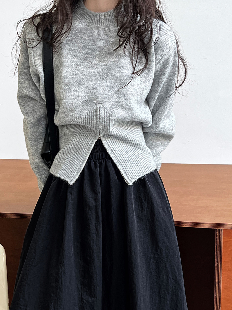 Korean Solid Long Sleeve Loose Crew Sweater