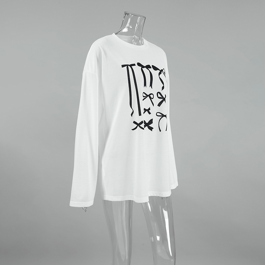 Ivory Ribbon Pattern Relaxed Fit Full Sleeve Tee