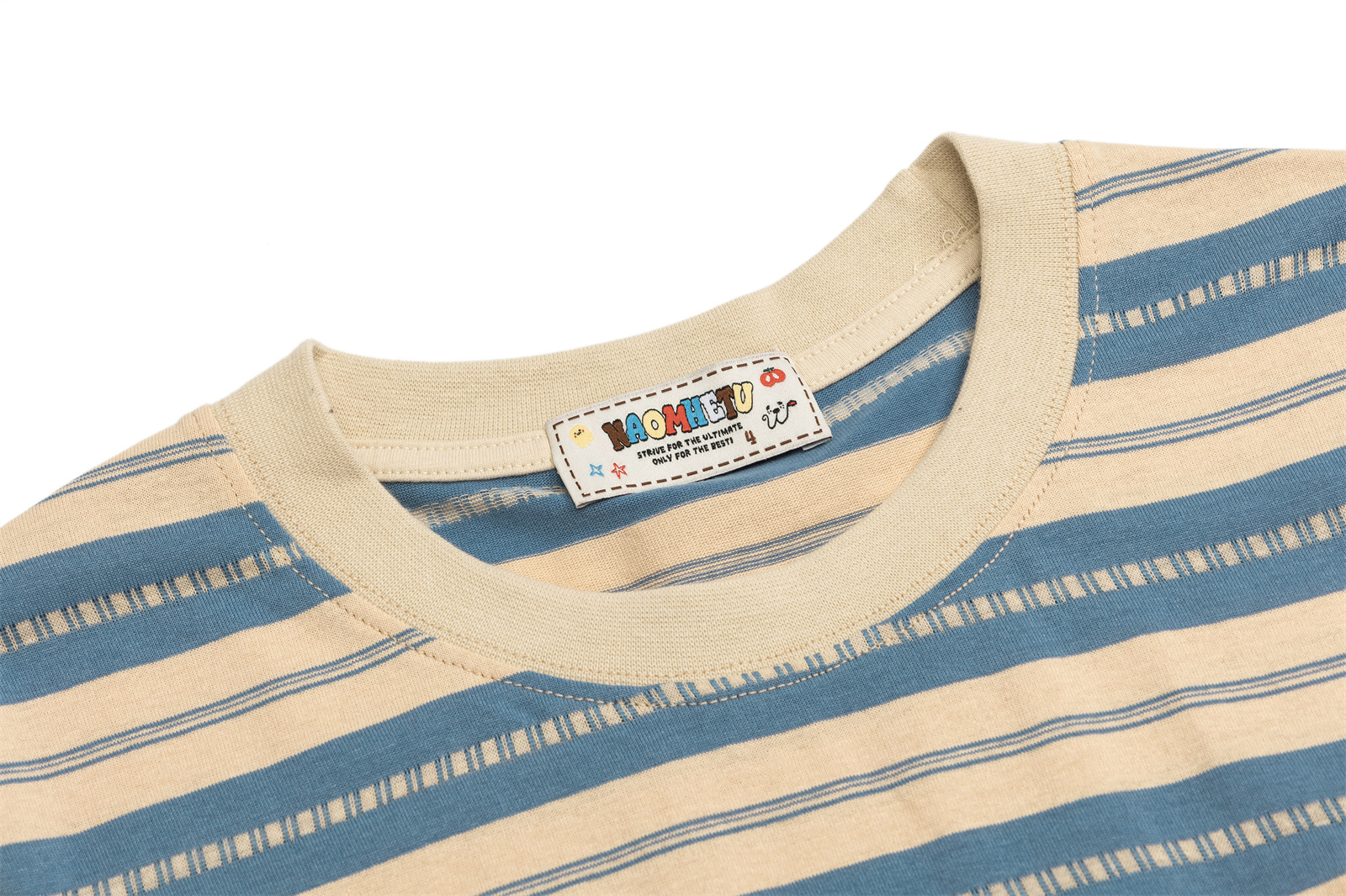 Cartoon embroidered striped short sleeved T-shirt