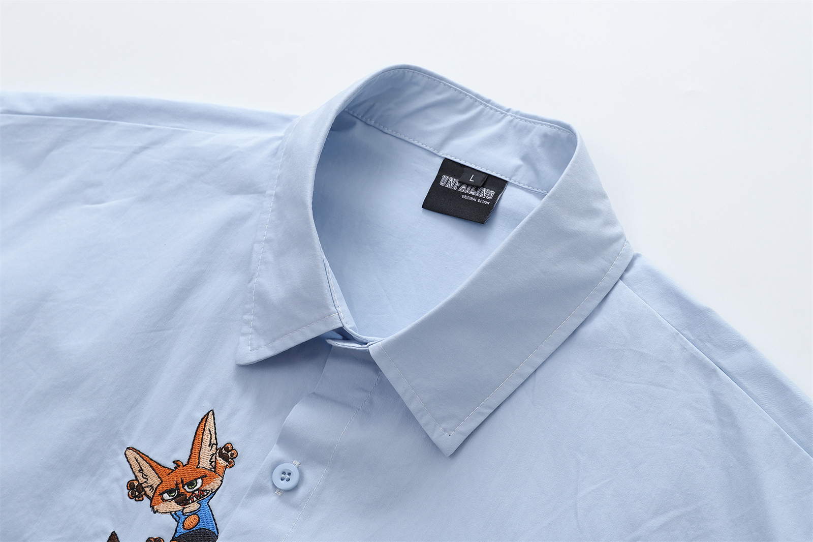 Retro Fun Cartoon Embroidery Short Sleeve Shirt Unisex Loose Casual Lazy Style Couple Shirt