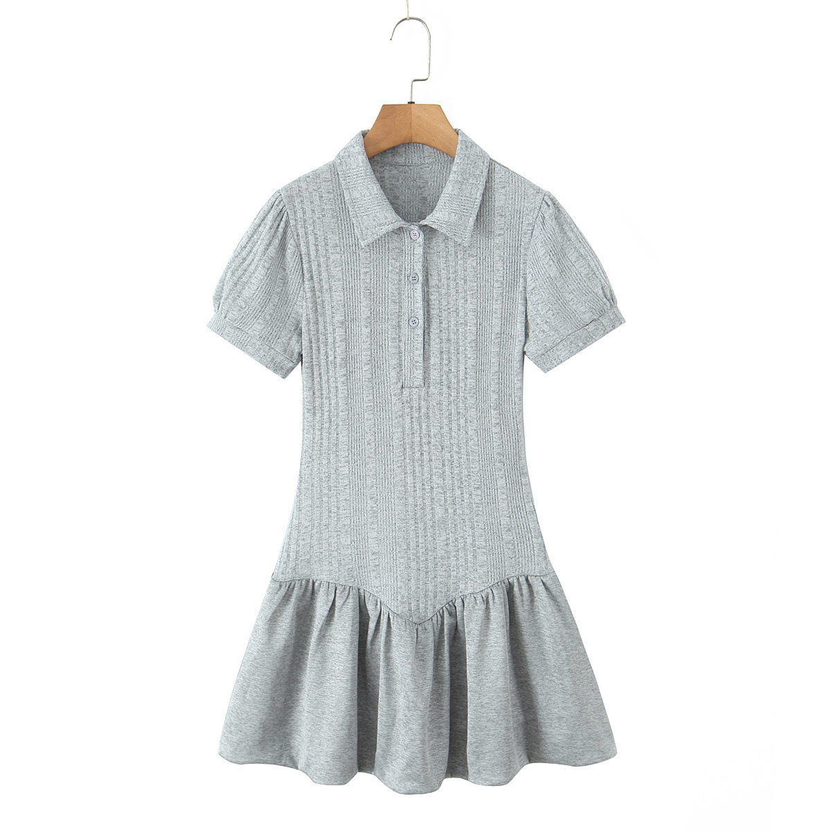 Bubble Sleeve Splicing Knitted Flare Dress