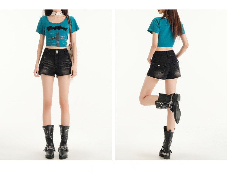 High-Waisted Distressed Denim Shorts for Women Arrival Elastic Outerwear Slimming A-Line Mini Skirt Hot Pants