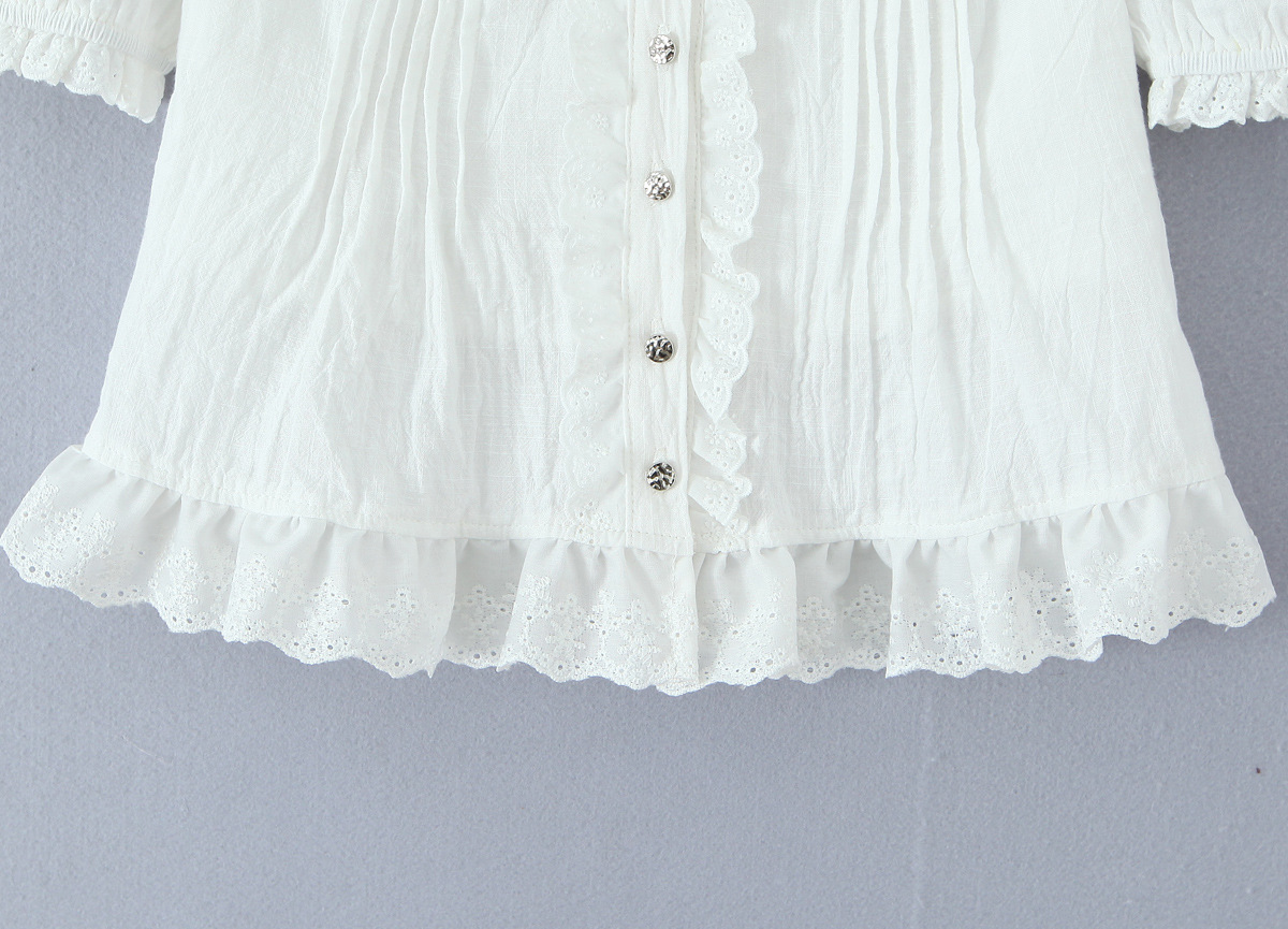 Ivory Cotton Mushroom Eyelet Gathered Top
