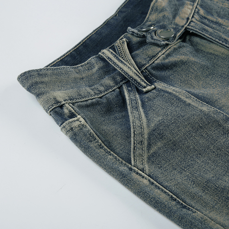 Low waist irregular split line pocket jeans