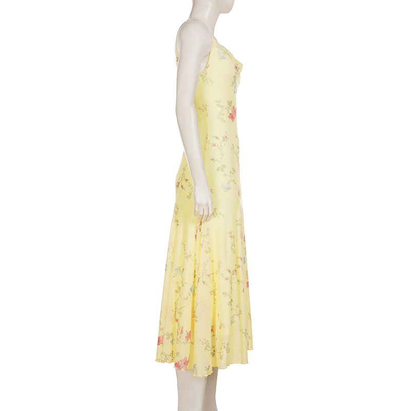 High Waist Draped Garden Print Maxi Dress