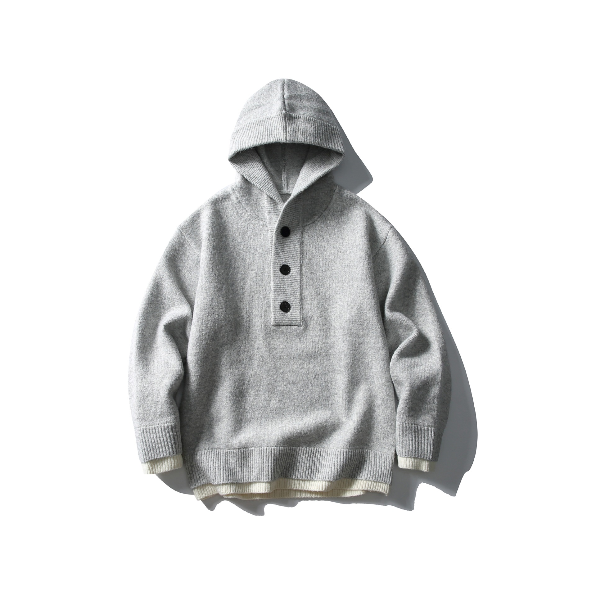 Premium Faux Layered Partial Zip Hood Sweater