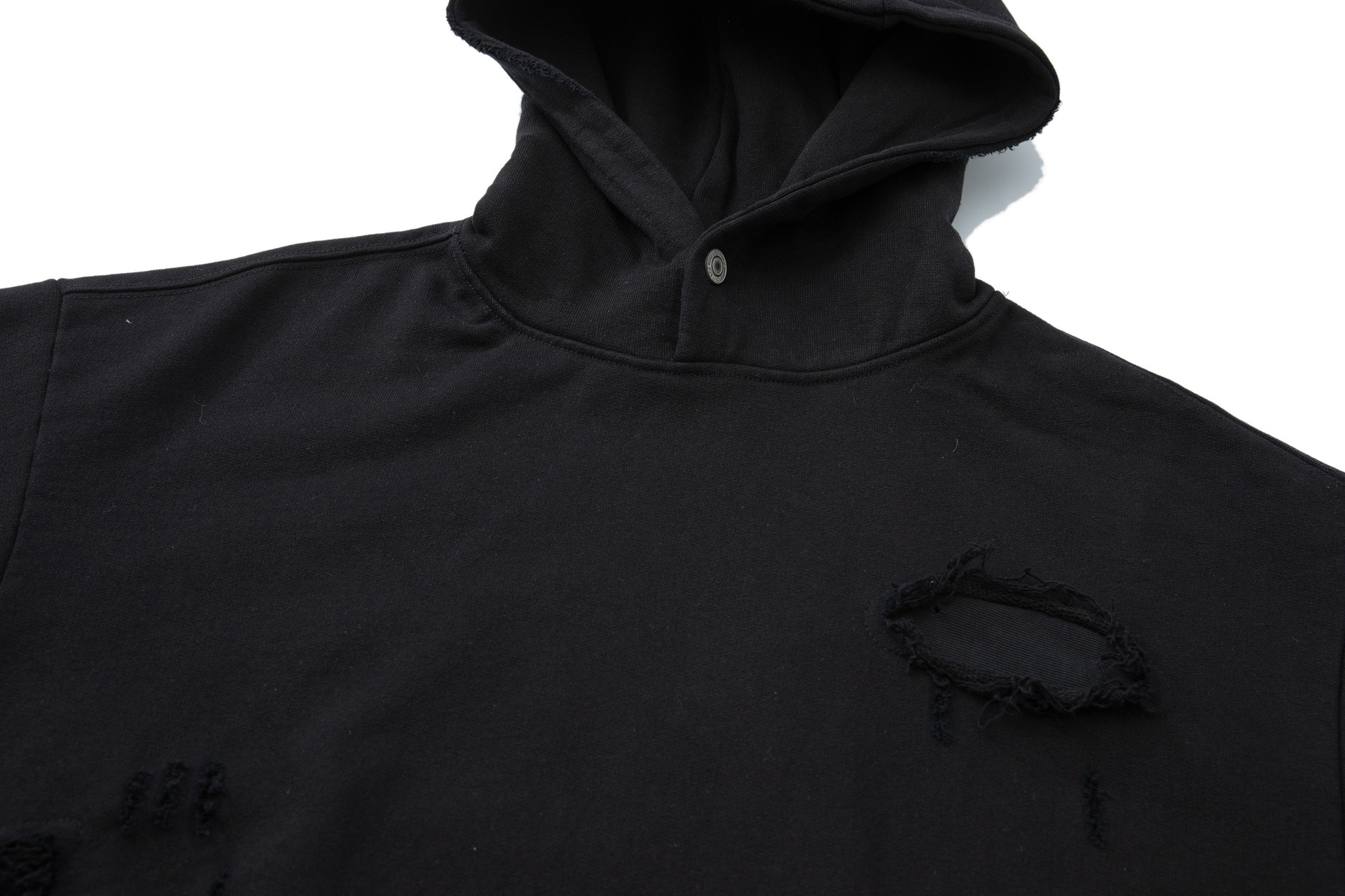 Loose Fit Cotton Pieced Frayed Hood Sweatshirt