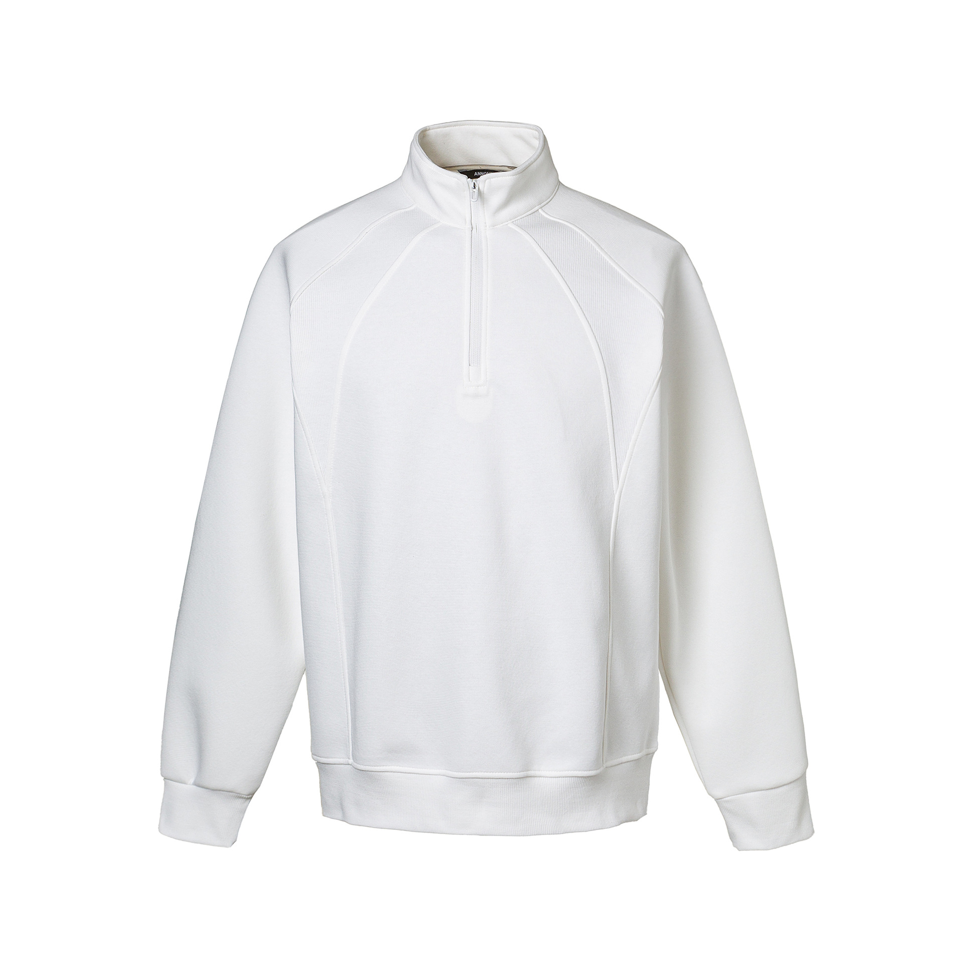 Plain Paneled Band Neck Mid Zipper Hood Sweatshirt