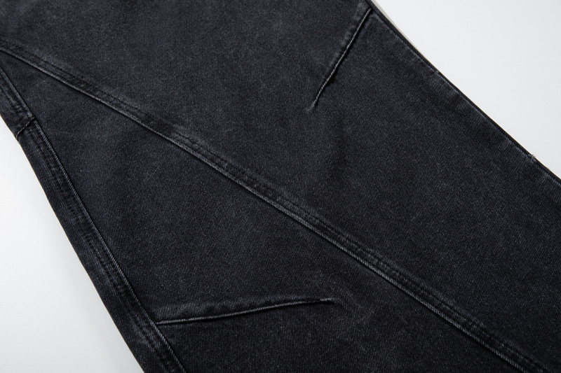 Retro Washed Deconstructed Knife-Edge Denim Pants Unisex Trendy Loose Hip-Hop Wide Leg Pants Black Scythe Style Pants