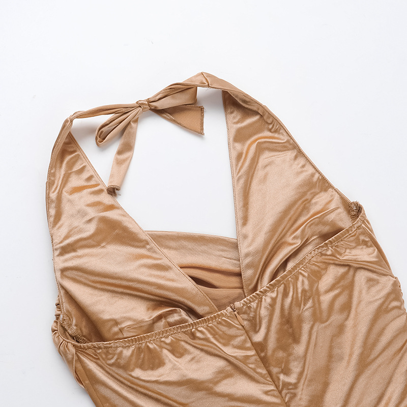 Slim Hanging Neck Gathered Dress