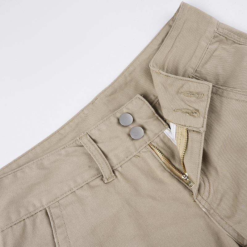Retro khaki high waisted straight leg jeans for women