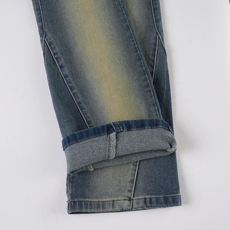 Split low waist straight leg small leg jeans