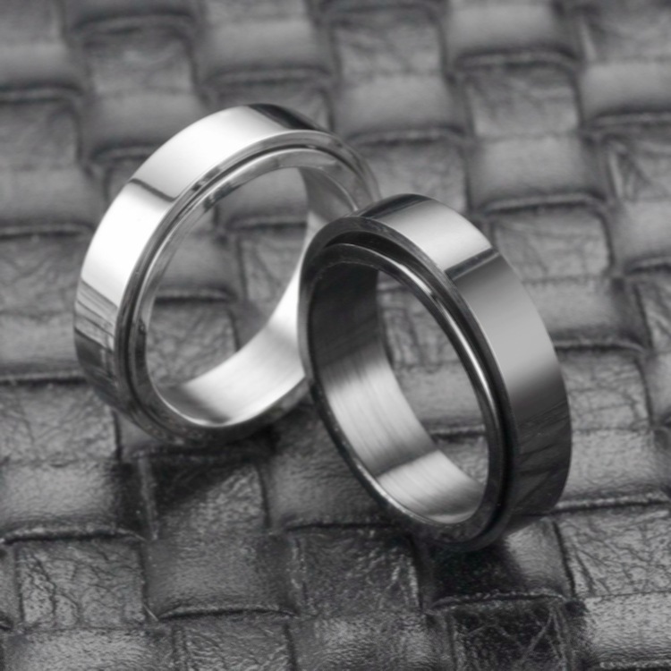 New Stainless Steel Turnable Ring Titanium Steel Couple Ring Japanese and Korean Style Simple Turning Ring