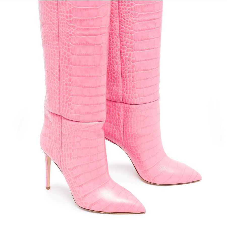 Women's High Boots Crocodile Print Slip-on Long Boots Women Sexy High Heels Designer Shoes Stiletto Concise Demonia Boots