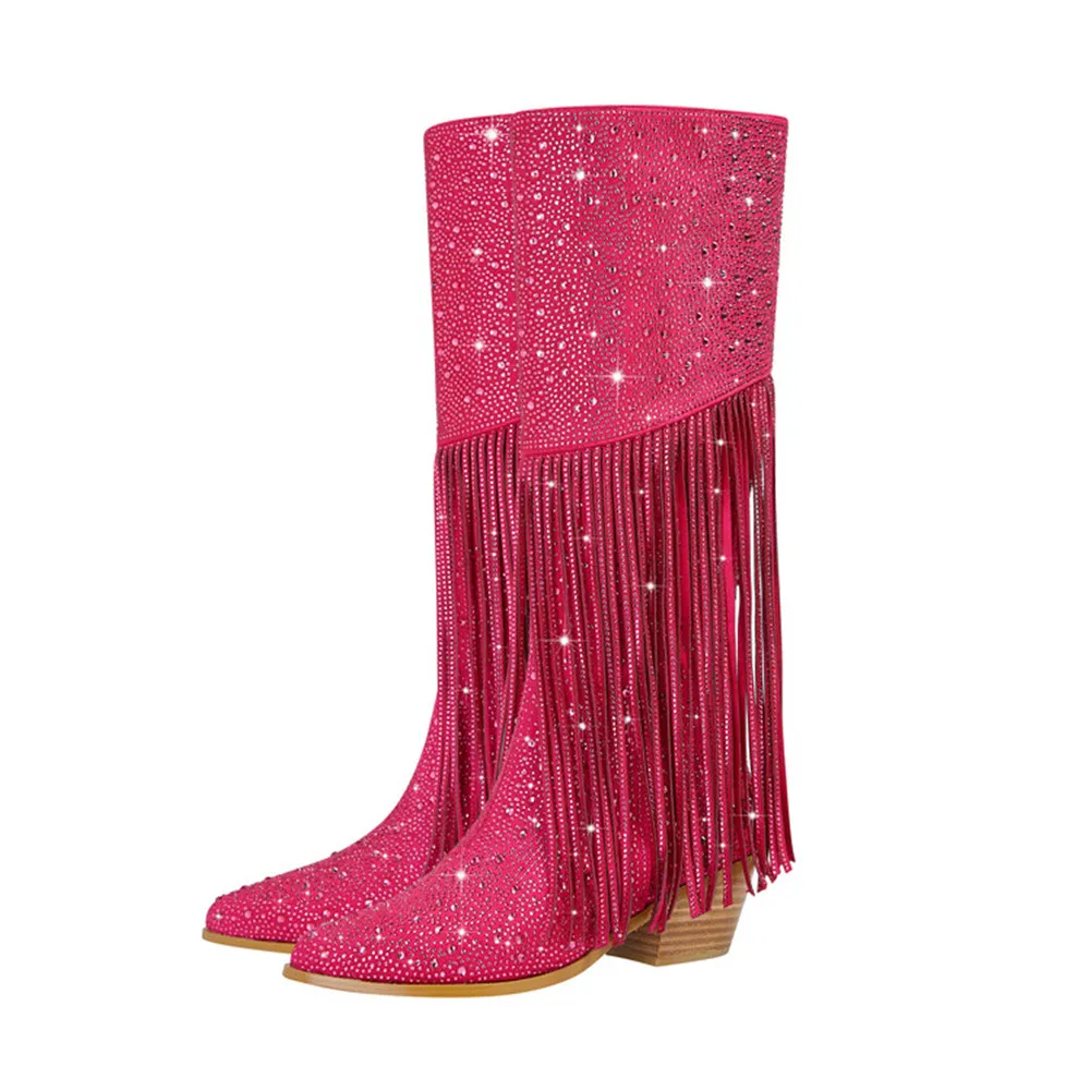 Ladies Rubber Tall Chunky V-Toe Boots