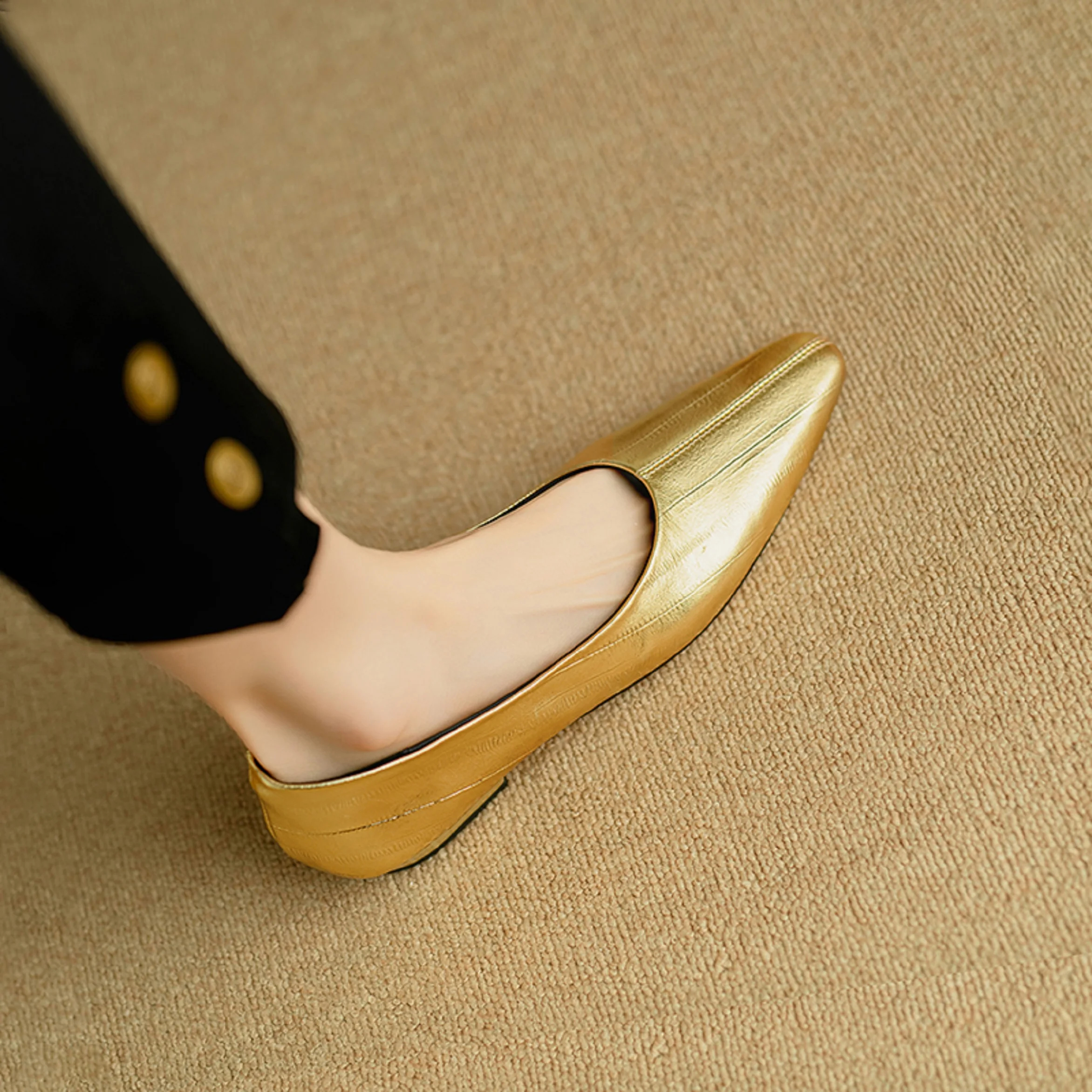 Fashion Genuine Leather mid heels woman elegant Loafer office lady square toe party pumps
