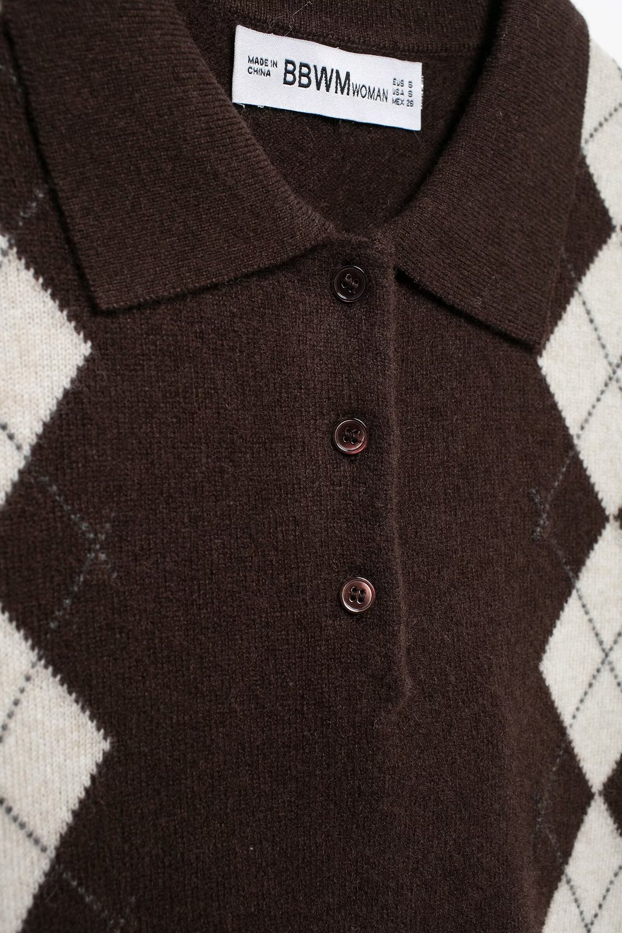 Lozenge Elbow-Length Button Placket Pullover