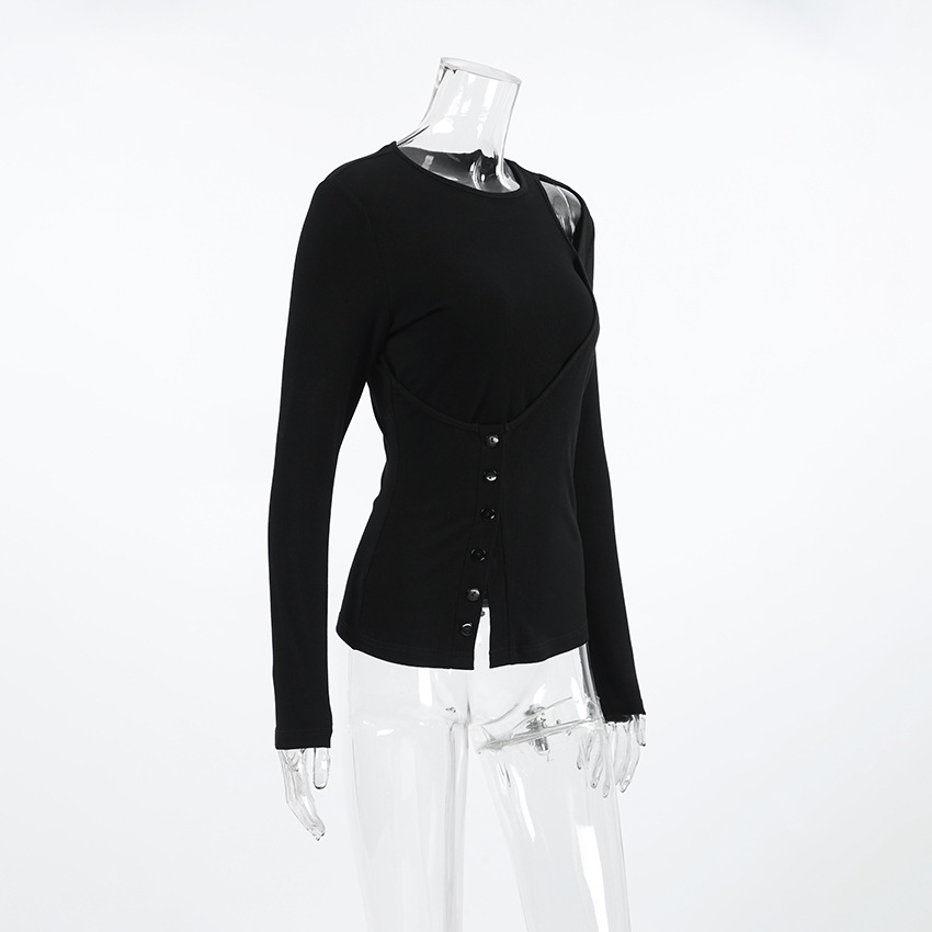 Tailored Cutout Round Neck Long Sleeve Blouse