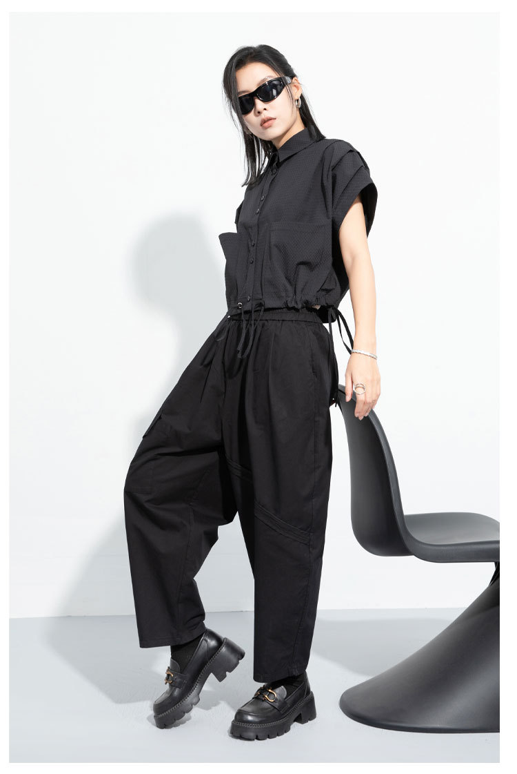 Ladies Streetwear Oversized Half Sleeve Collar Shirt