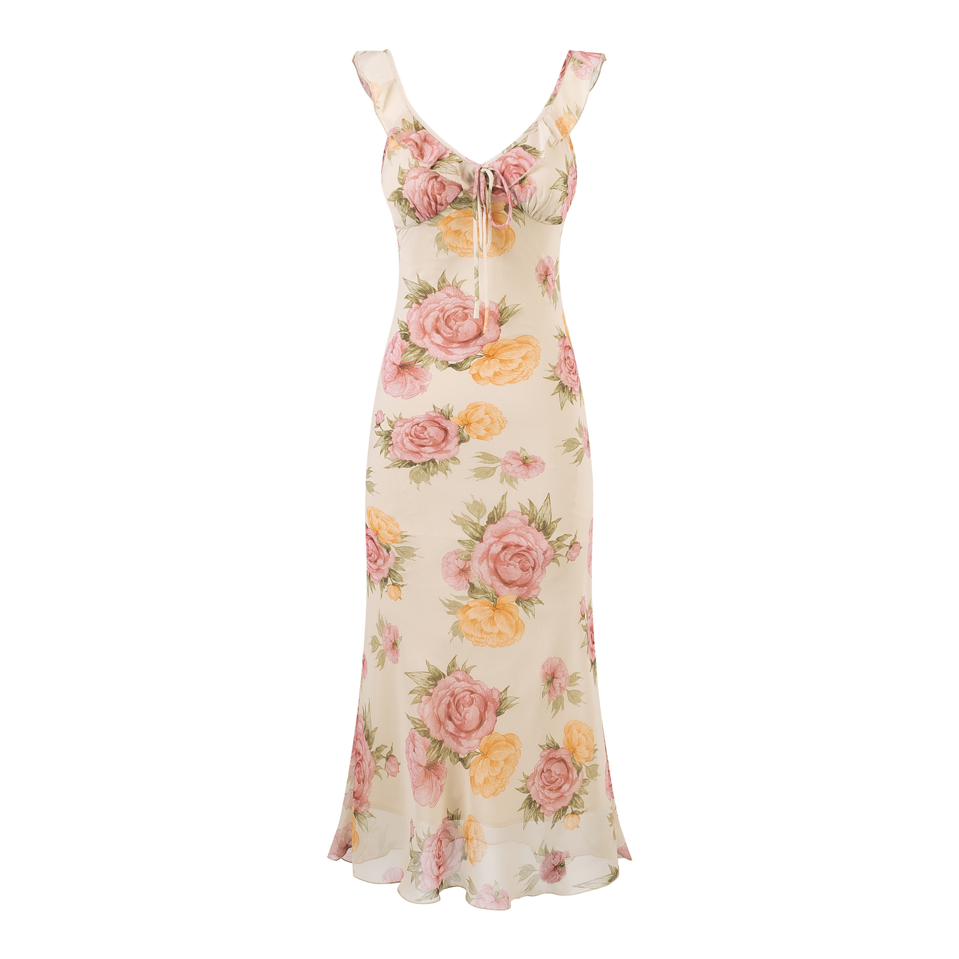 Floral Print V-Neck Low Chest Dress