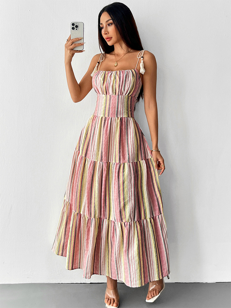 Bandeau Colorblock A-Line Maxi Dress