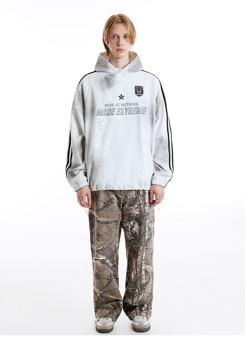 Oversized Distressed Letter Print Hoodie