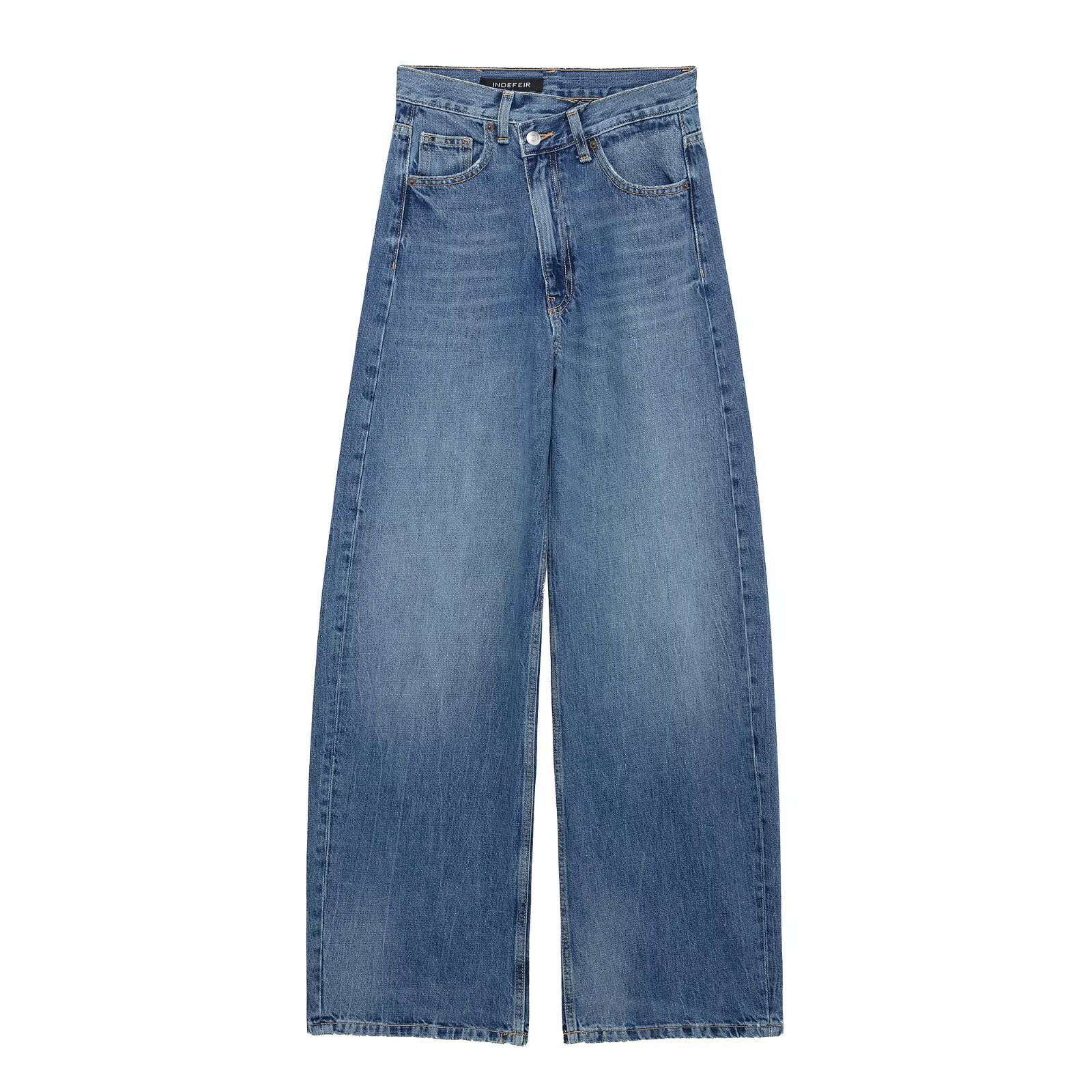Versatile high waist slimming denim versatile wide leg pants for women