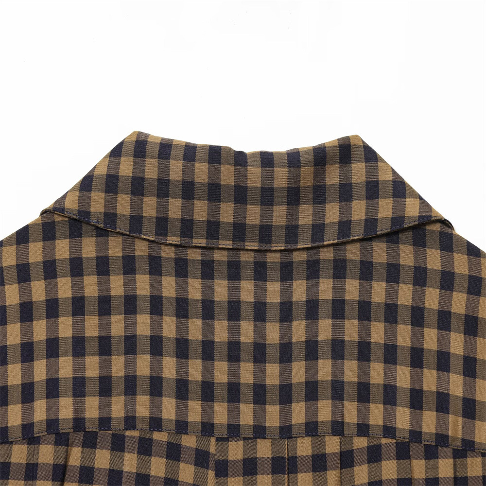 Collar long sleeved plaid waistband shirt dress for women