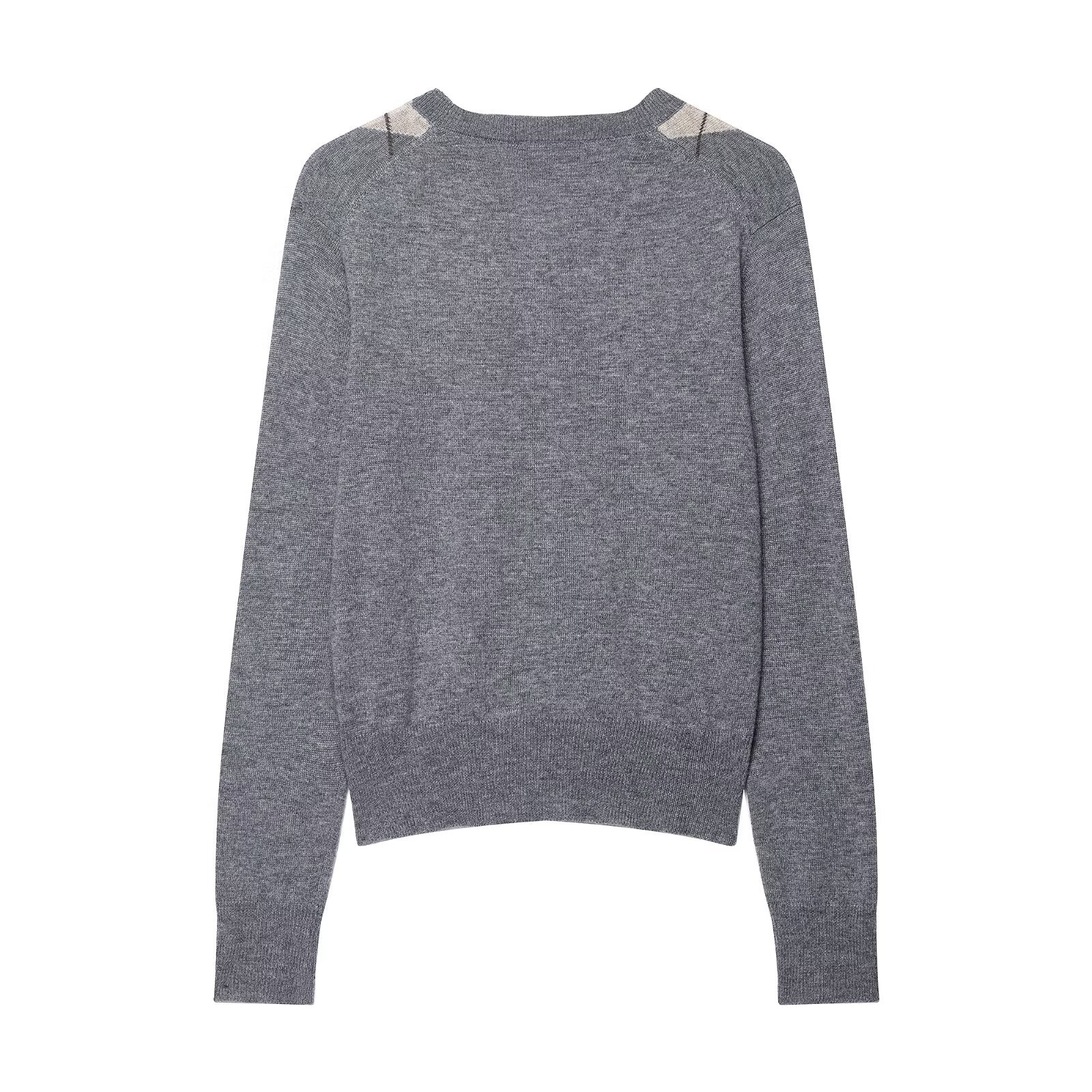 Crew Neck Button Front Geometric Print Polyester Sweater