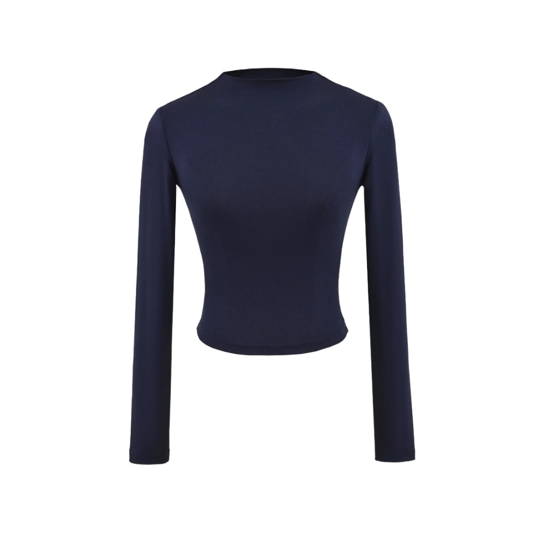 Slim Plain Mock Turtleneck Long Sleeve Belly Tee