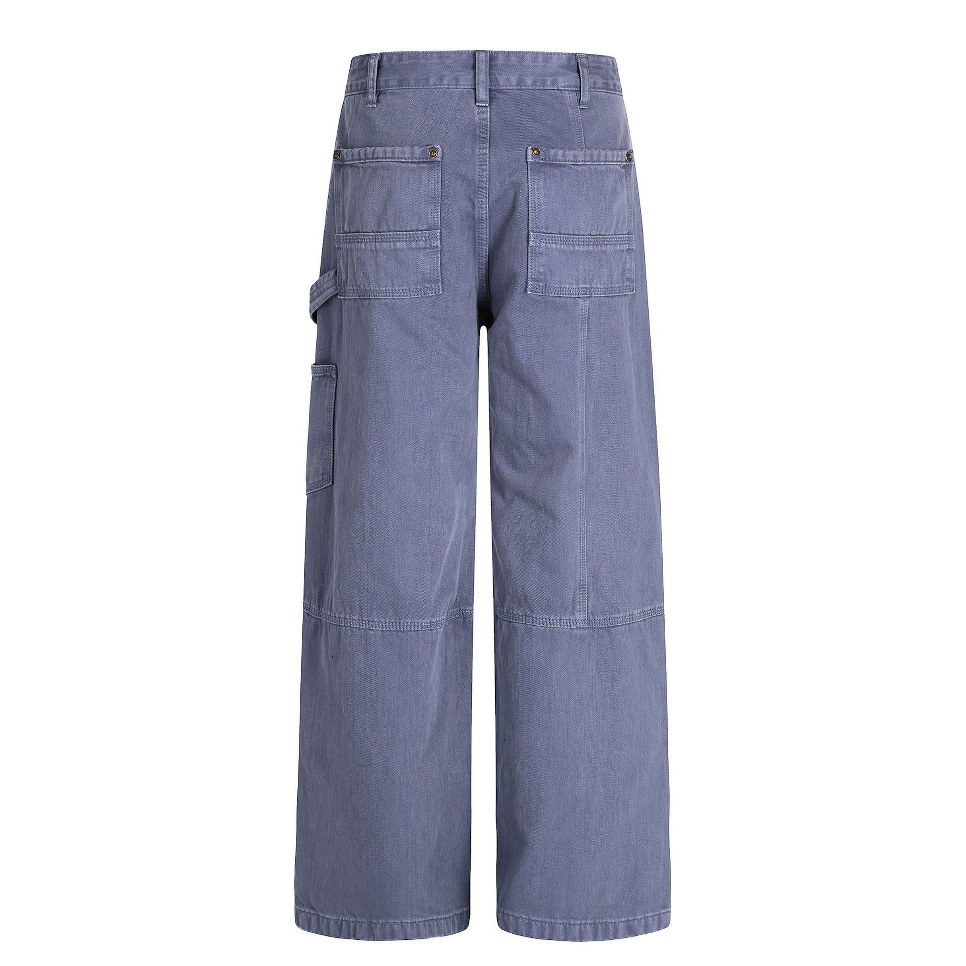 Street Vintage Unisex High-End Workwear Blue Design Men's Loose Straight Jeans