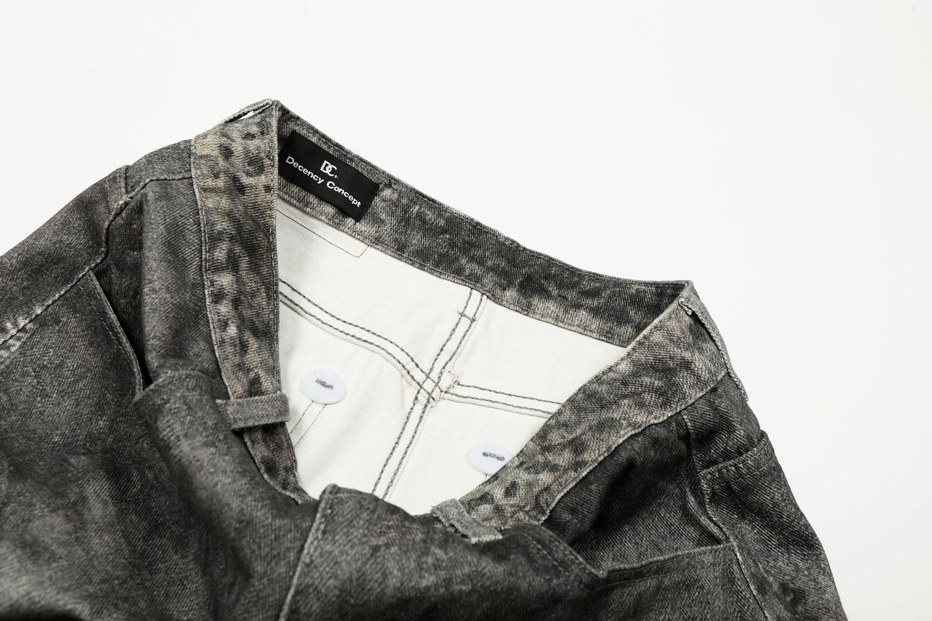 Washed Blue Vintage Distressed High-End Design Men's Loose Knife-Shape Jeans