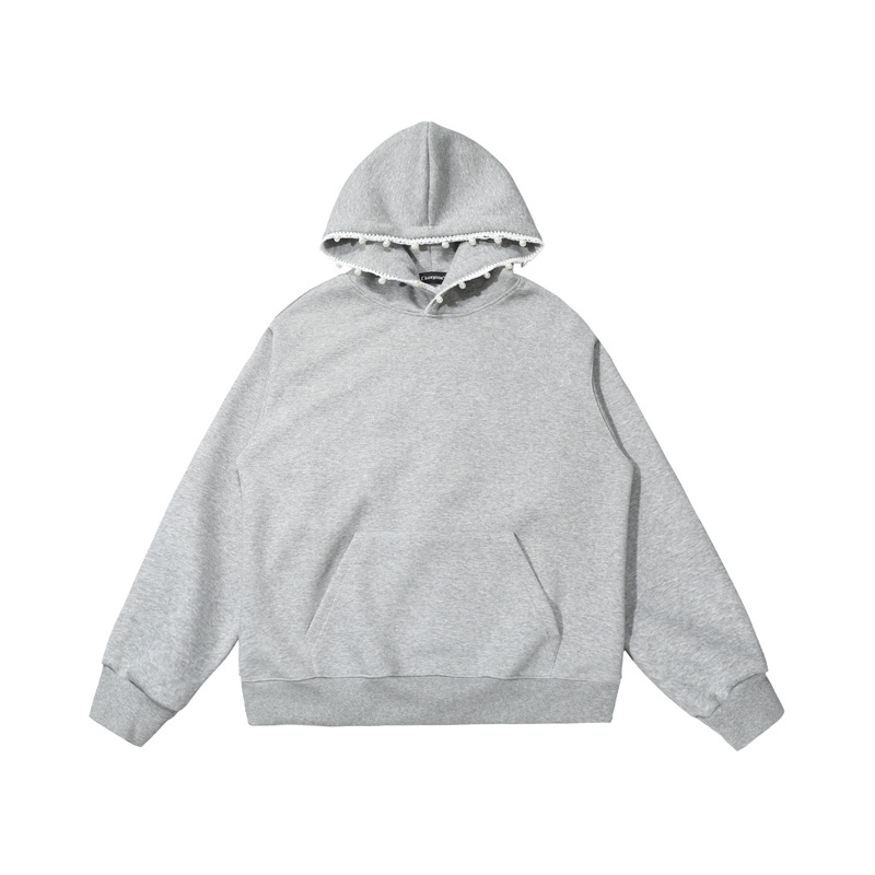 Street Style Letter Beaded Hoodie, Unisex Loose Casual Hooded Sweatshirt