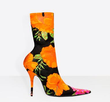 Floral Print Sexy Stiletto Sock Women Booties Stretch Pointed Toe High Heels Ankle Boots Fashion Botas Shoes Women Big Size 44